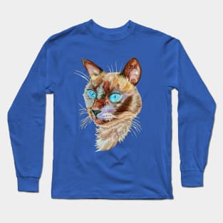 Siamese Cat Portrait (Soft Pastel Painting) Long Sleeve T-Shirt